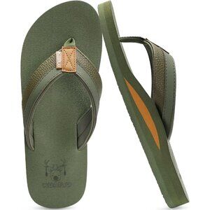 👑Men's Flip Flop Sandal Green Leather Slip On Arch Support Comfort Shoes